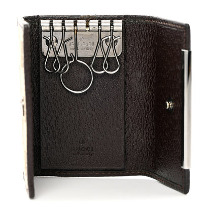 Gucci Monogram Textured Calfskin Metal Bar 6 Key Holder Case Beige Ebony Cocoa 5 of 12