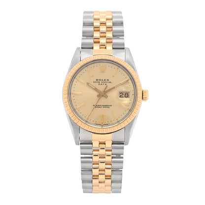 Rolex Stainless Steel 18K Yellow Gold 34mm Oyster Perpetual Date Watch Champagne 15053 1 of 5