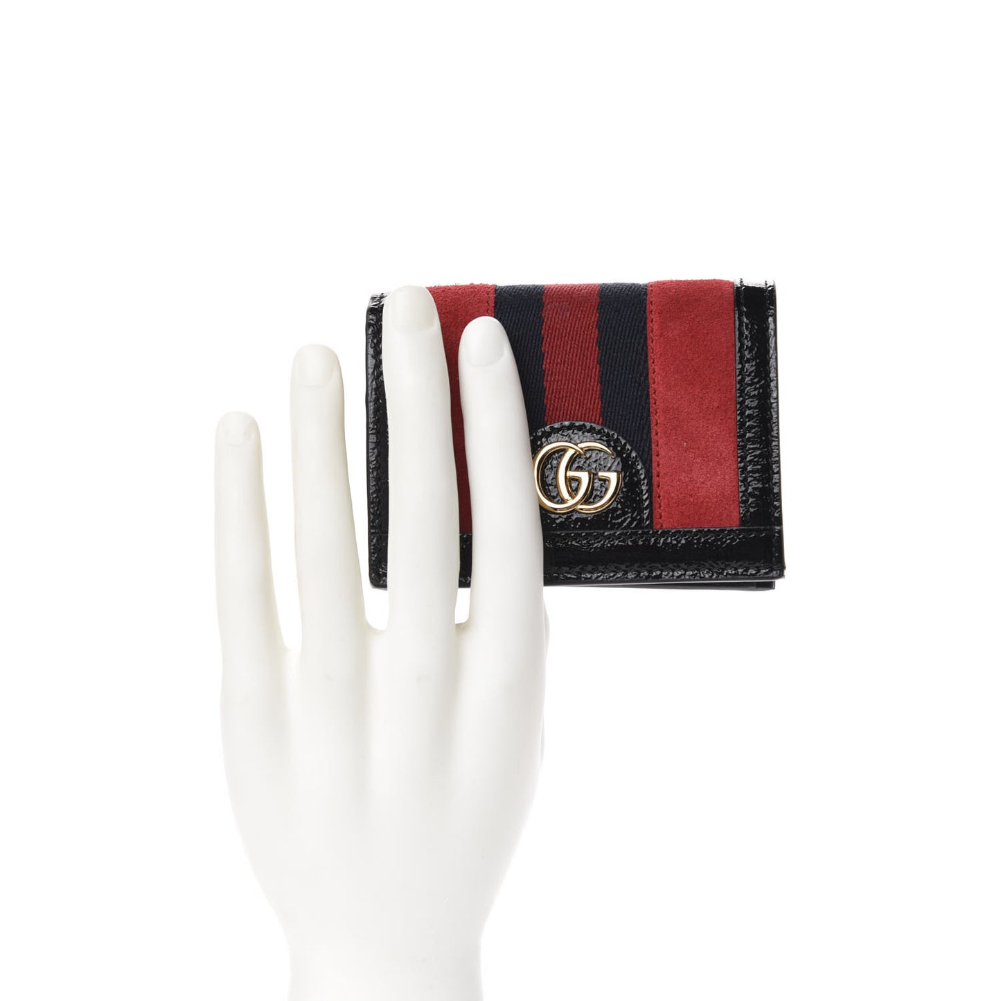 Suede Patent Web Ophidia Card Case Hibiscus Red Black