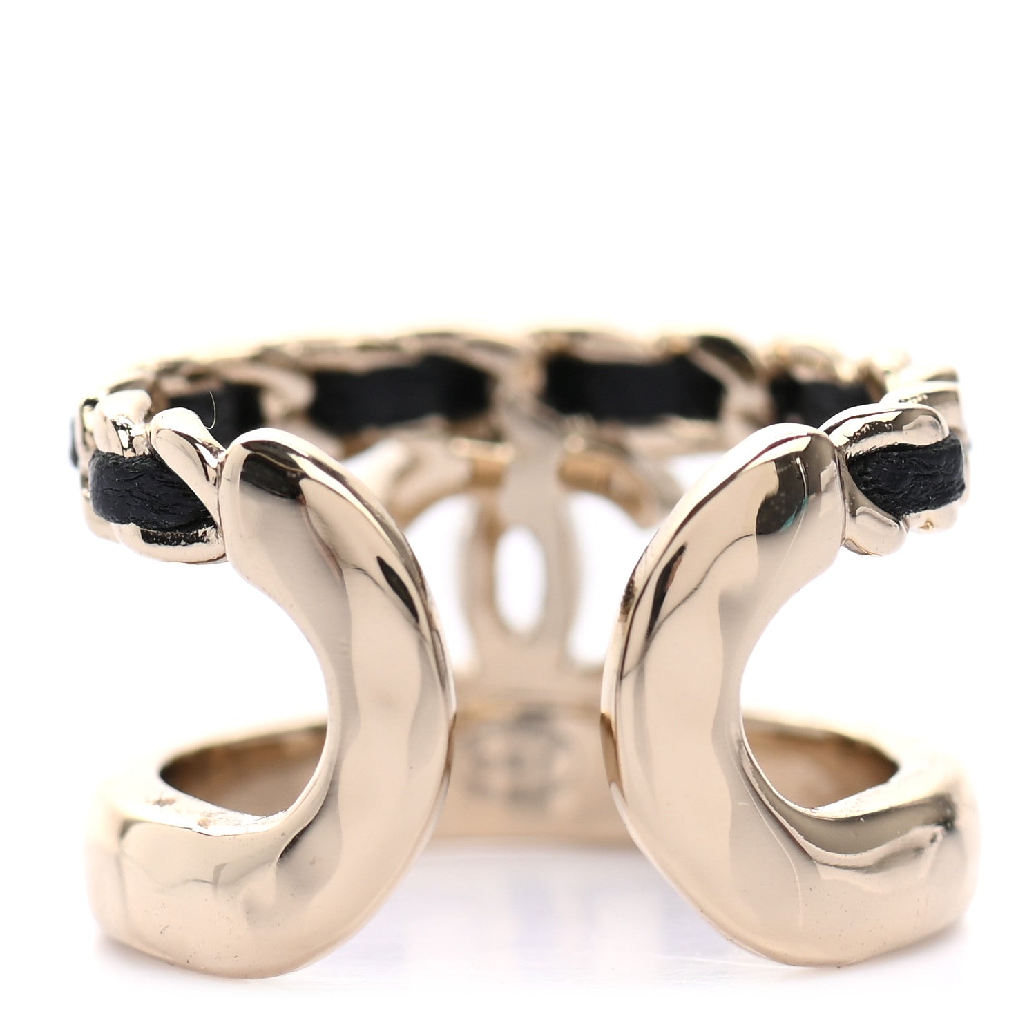 Chanel Metal Lambskin CC Ring 50 Gold Black 3 of 4