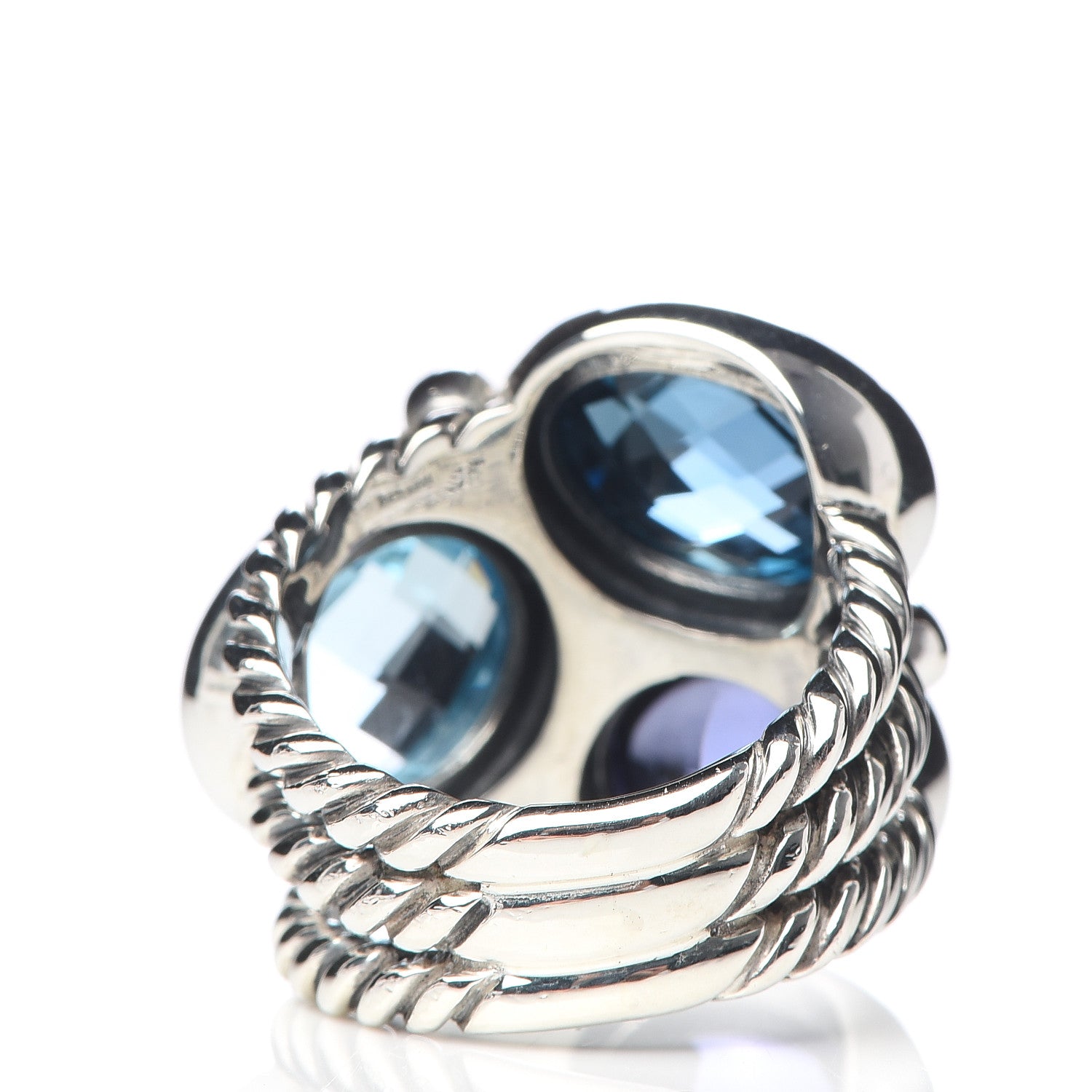 David Yurman Sterling Silver Blue Topaz Hampton Blue Topaz Iolite Diamond Mosaic Ring 51 5.75 4 of 5