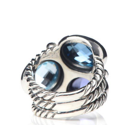 David Yurman Sterling Silver Blue Topaz Hampton Blue Topaz Iolite Diamond Mosaic Ring 51 5.75 4 of 5