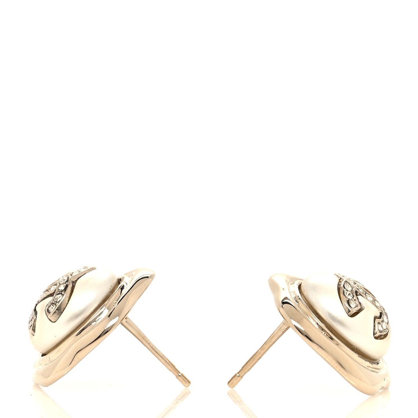 Metal Resin Crystal CC Earrings Gold