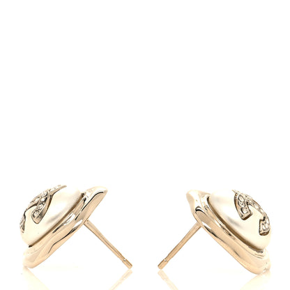 Chanel Metal Resin Crystal CC Earrings Gold 3 of 5