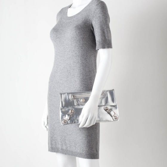 Laminated Calfskin Giant 21 Envelope Clutch Silver Hardware