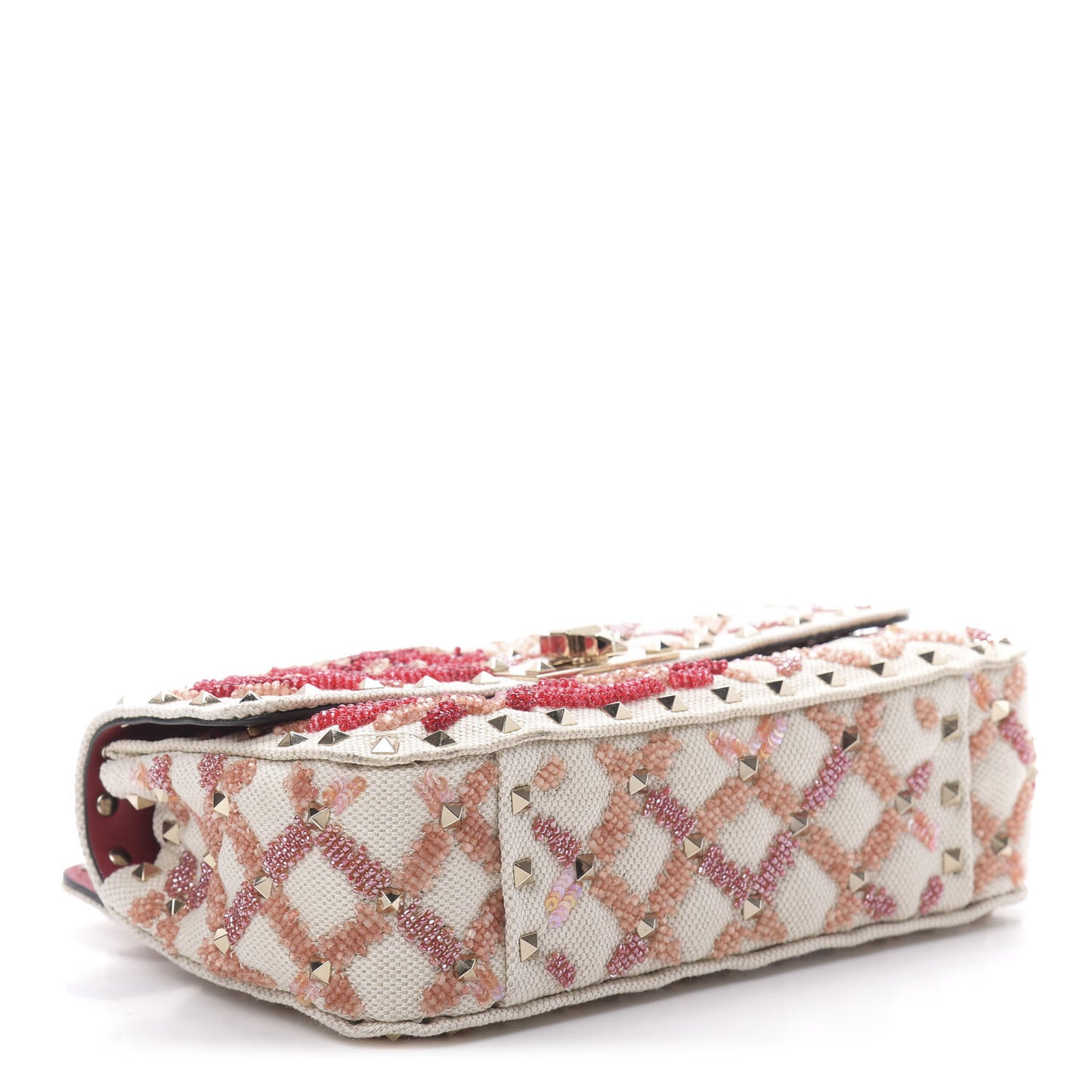 Canvas Beaded Small Rockstud Spike Shoulder Bag Multicolor