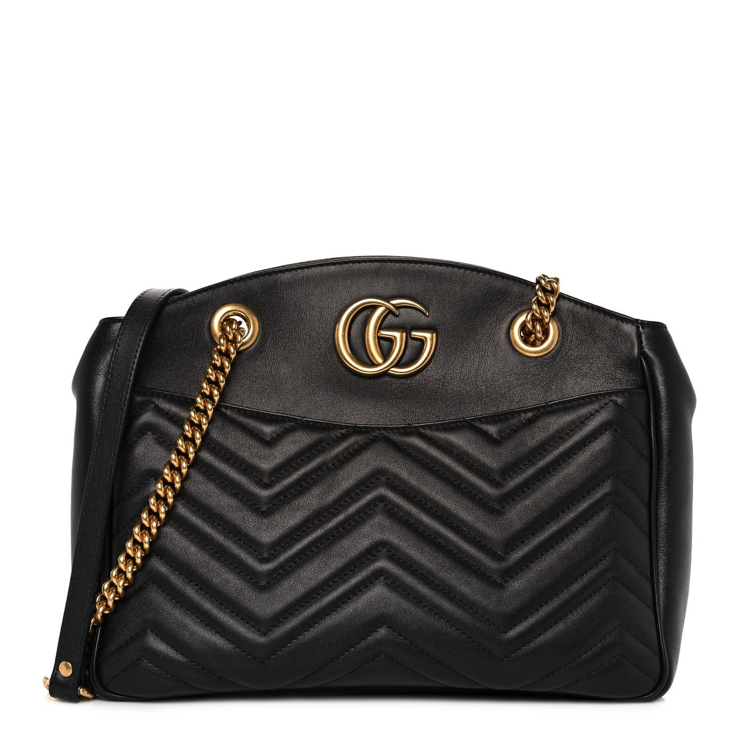 Calfskin Matelasse Medium GG Marmont Open Top Shoulder Bag Black