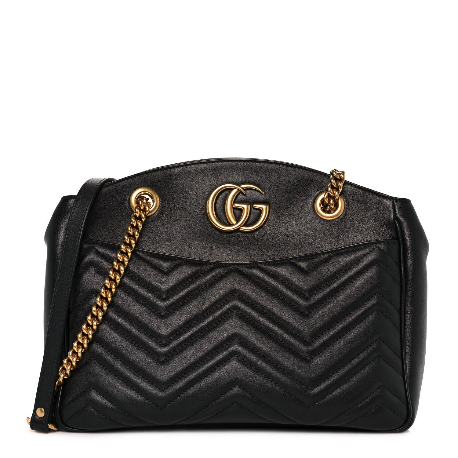 Gucci Calfskin Matelasse Medium GG Marmont Open Top Shoulder Bag Black 1 of 8