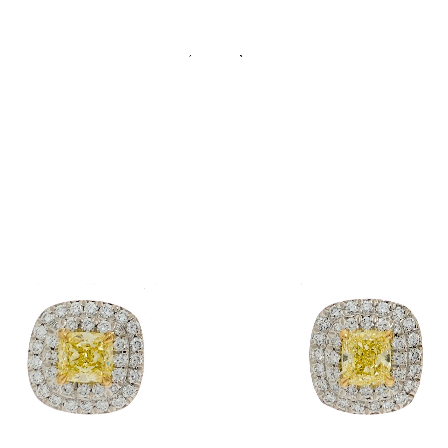 Tiffany Platinum Yellow Diamond .74ctw Cushion Soleste Earrings 1 of 4
