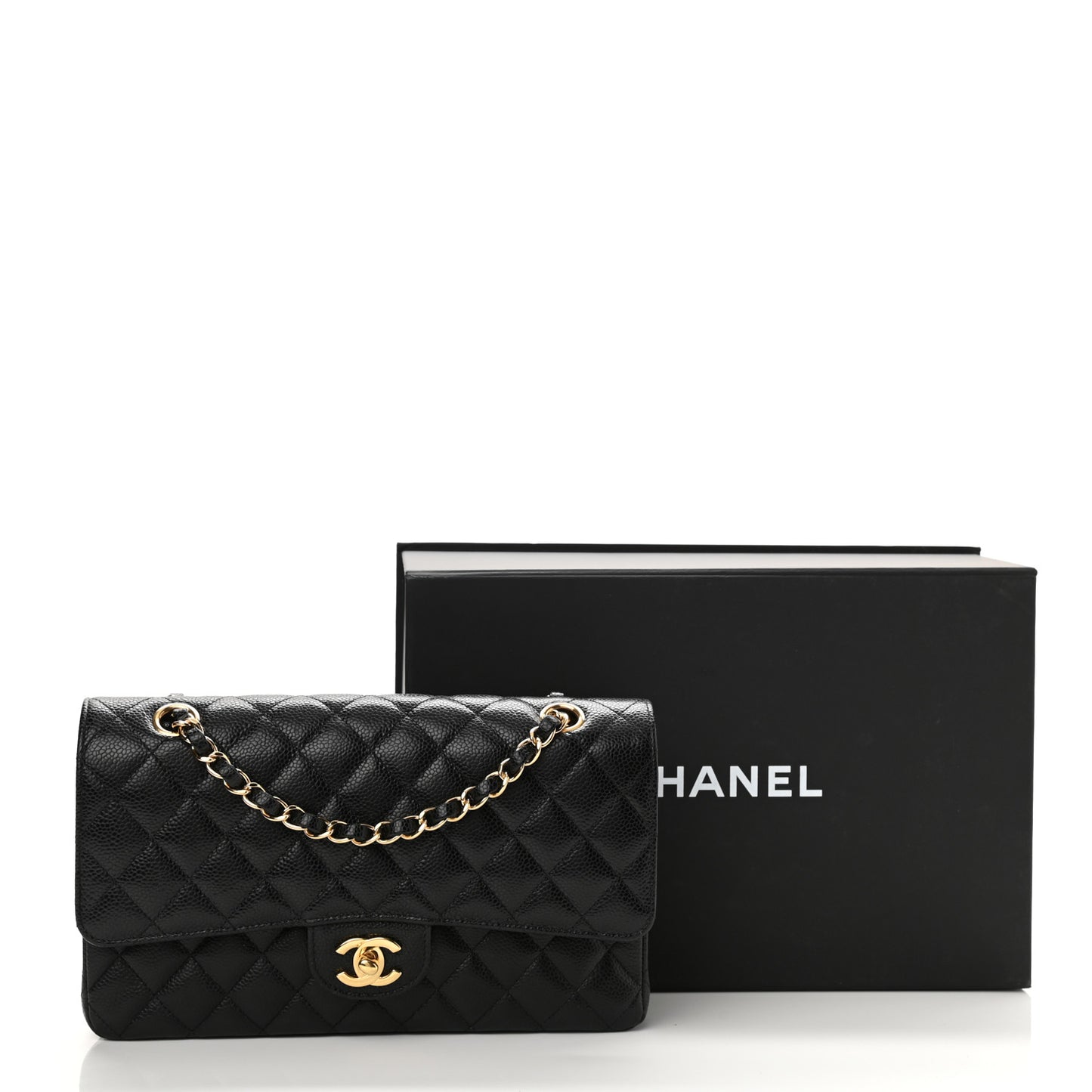 Caviar Quilted Medium Double Flap Black