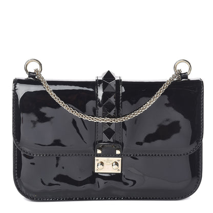 Valentino Garavani Patent Monochrome Medium Glam Lock Rockstud Flap Black 1 of 9