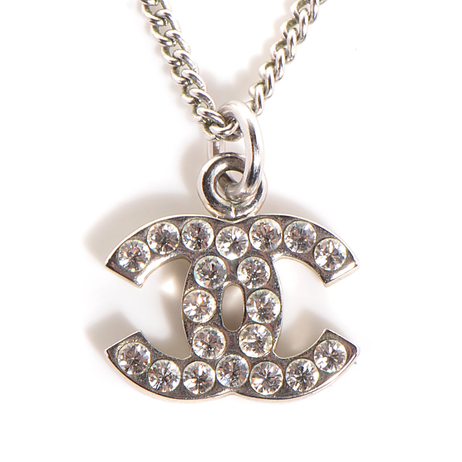 Chanel Crystal CC Timeless Necklace Silver 3 of 6