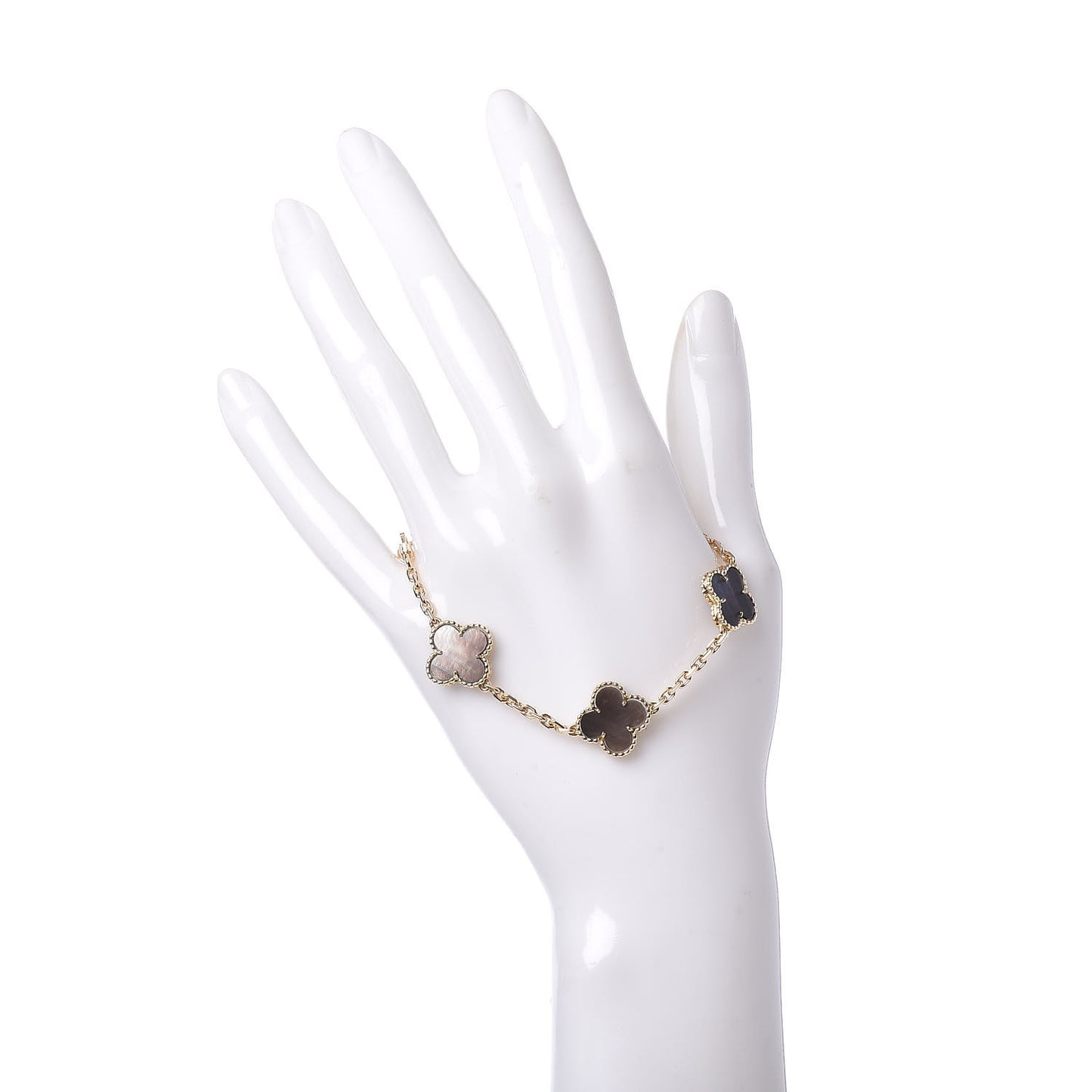 18K Yellow Gold Gray Mother of Pearl 5 Motifs Vintage Alhambra Bracelet