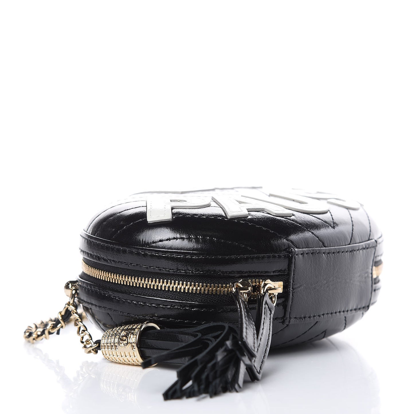 Lambskin Embroidered Chevron Quilted La Pausa Tassel Clutch Black