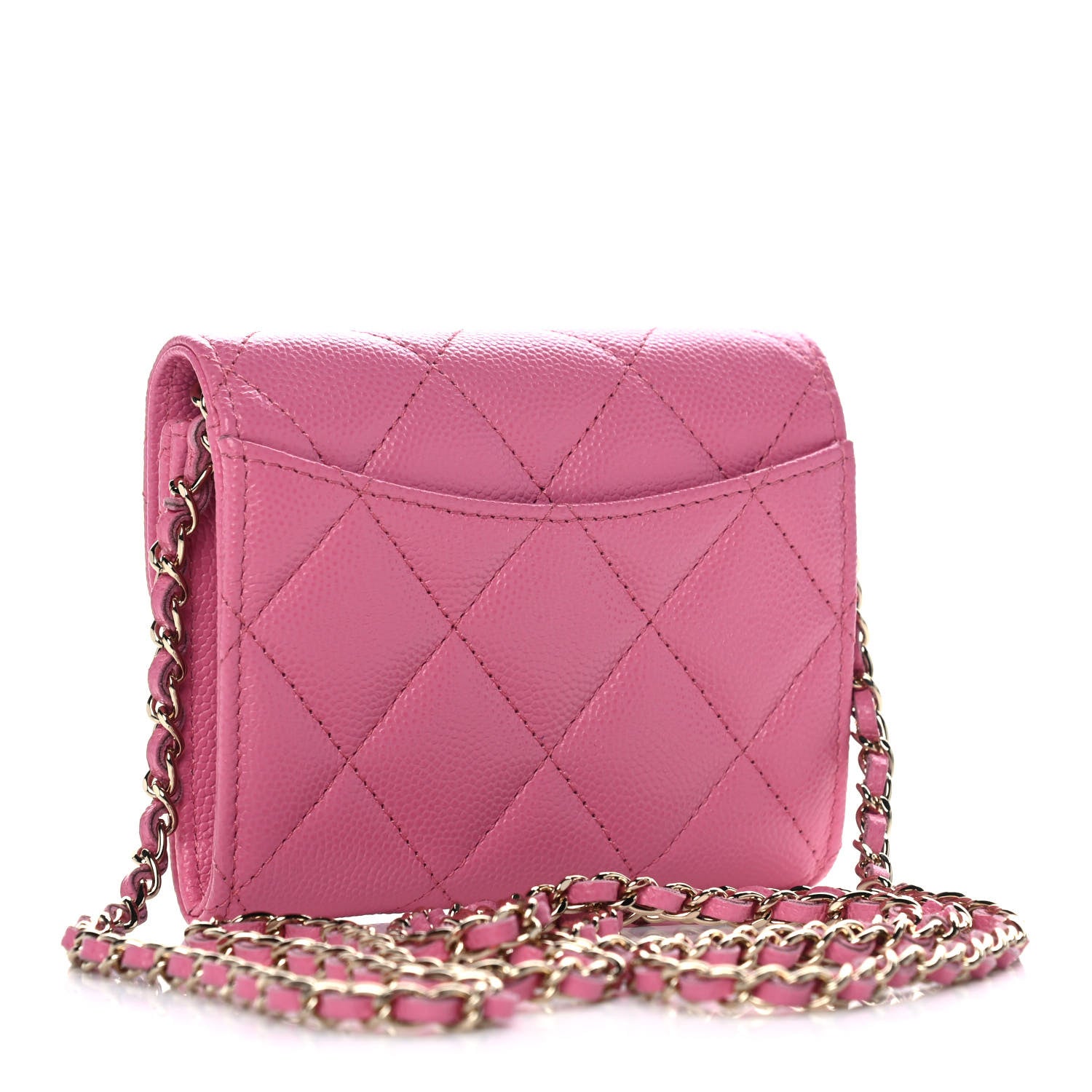 Chanel Caviar Quilted Flap Card Holder On Chain Pink 3 of 10
