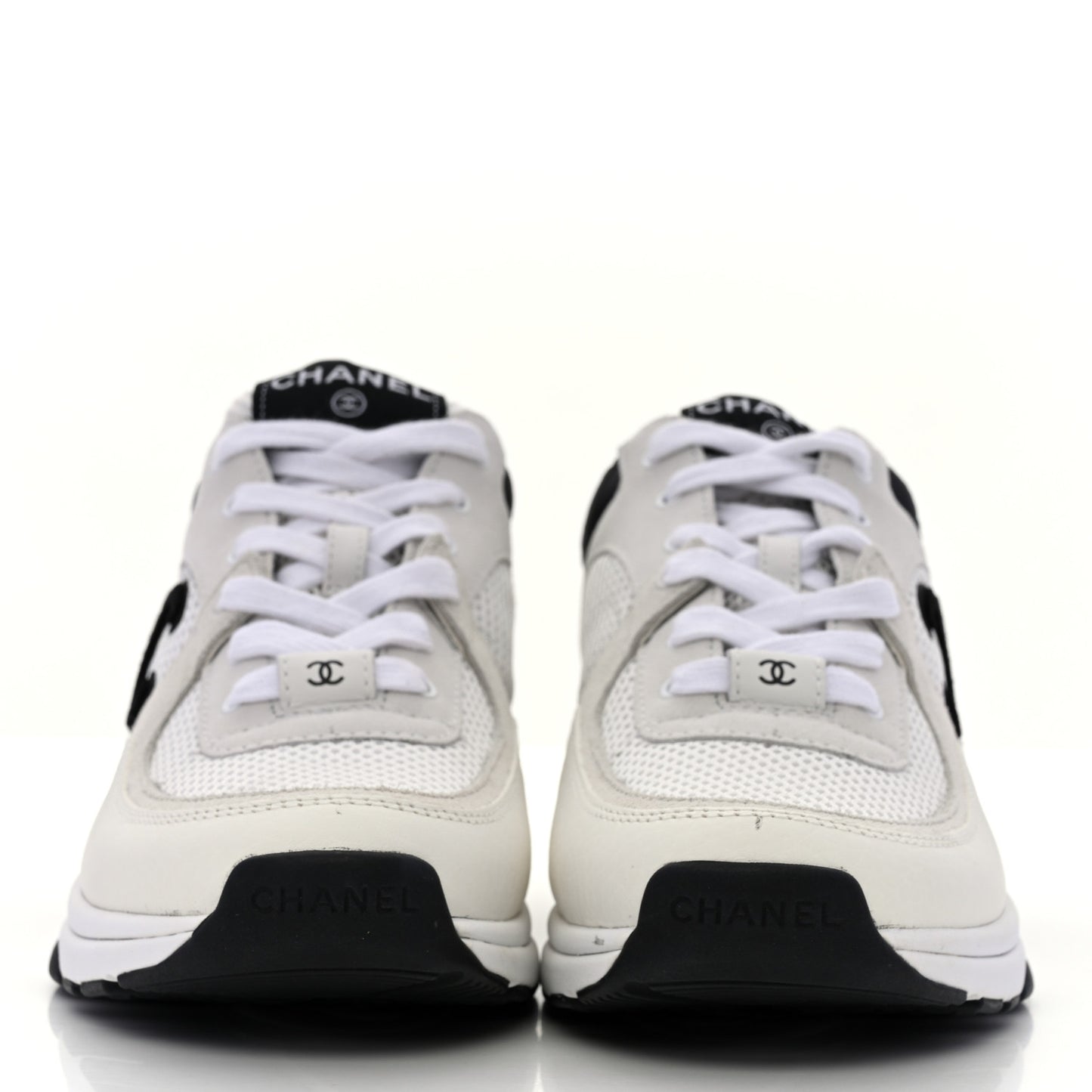 Mesh Suede Calfskin Grained Calfskin Womens CC Sneakers 38.5 White Black