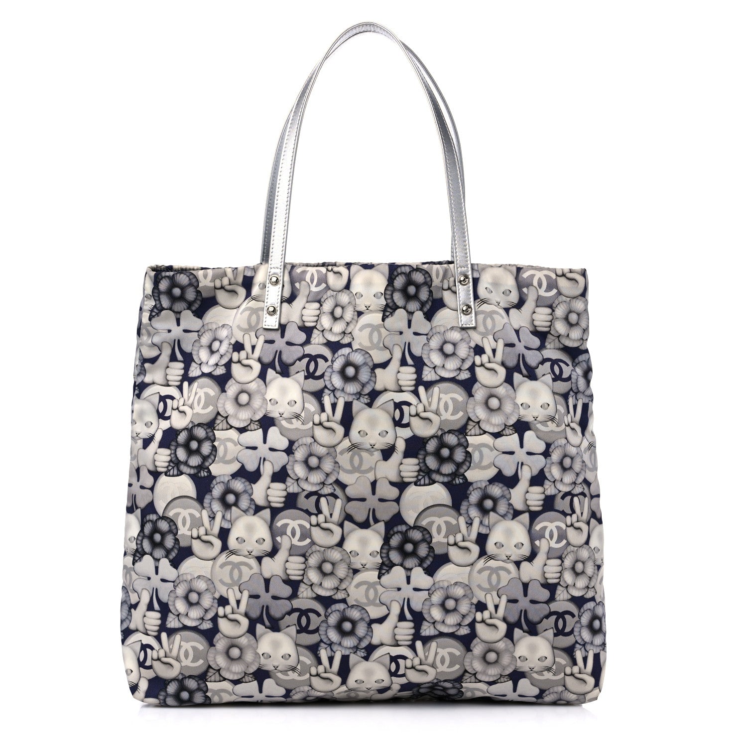 Chanel Nylon Cat Emoticon Tote Navy Silver 1 of 10
