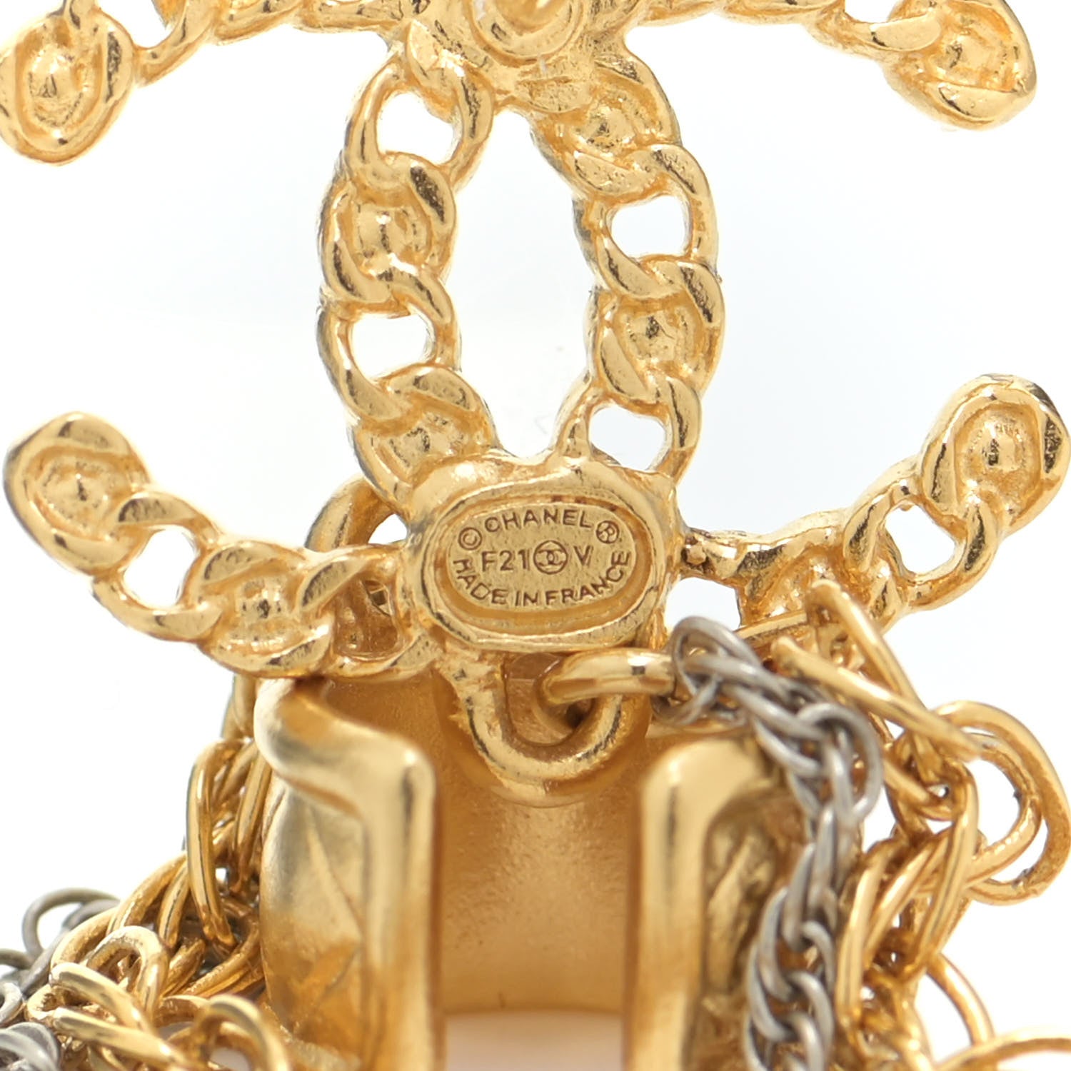 Chanel Crystal CC Chain Cuff Single Earring Gold Silver 6 of 6