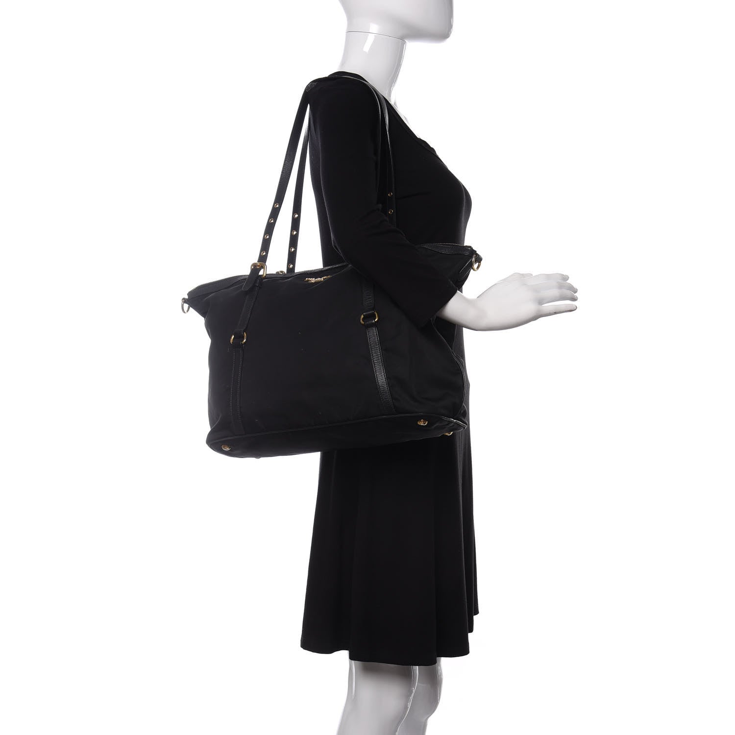 Prada Tessuto Nylon Saffiano Tote Black 2 of 12