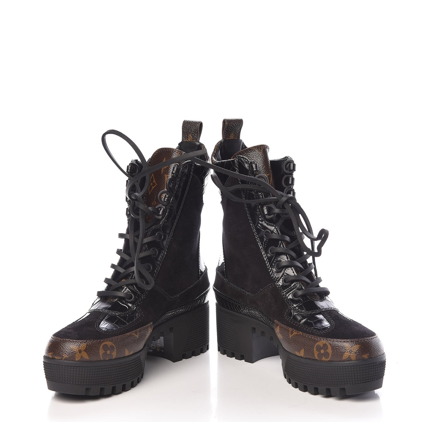 Suede Calfskin Monogram Laureate Platform Desert Boots 36 Black