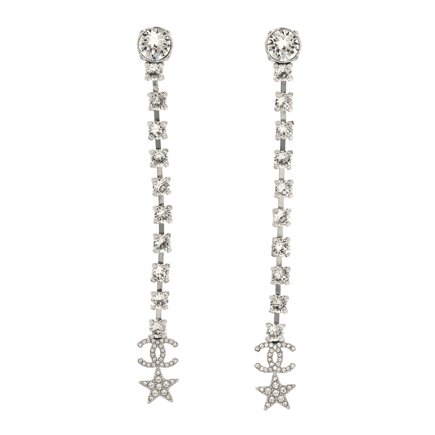 Crystal Starfall Drop Long CC Earrings Silver