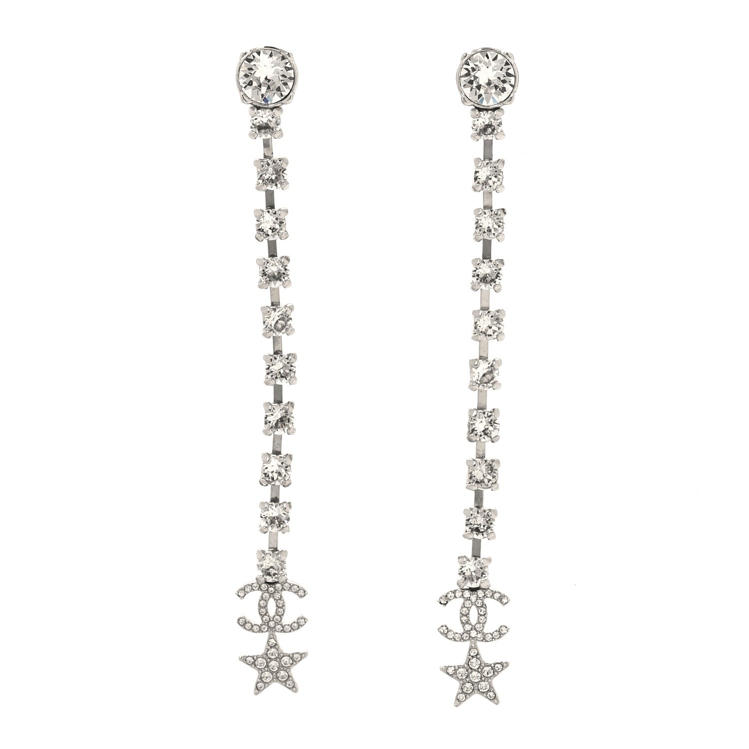 Chanel Crystal Starfall Drop Long CC Earrings Silver 1 of 5