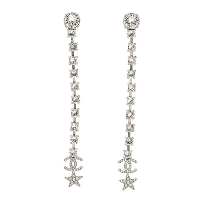 Chanel Crystal Starfall Drop Long CC Earrings Silver 1 of 5