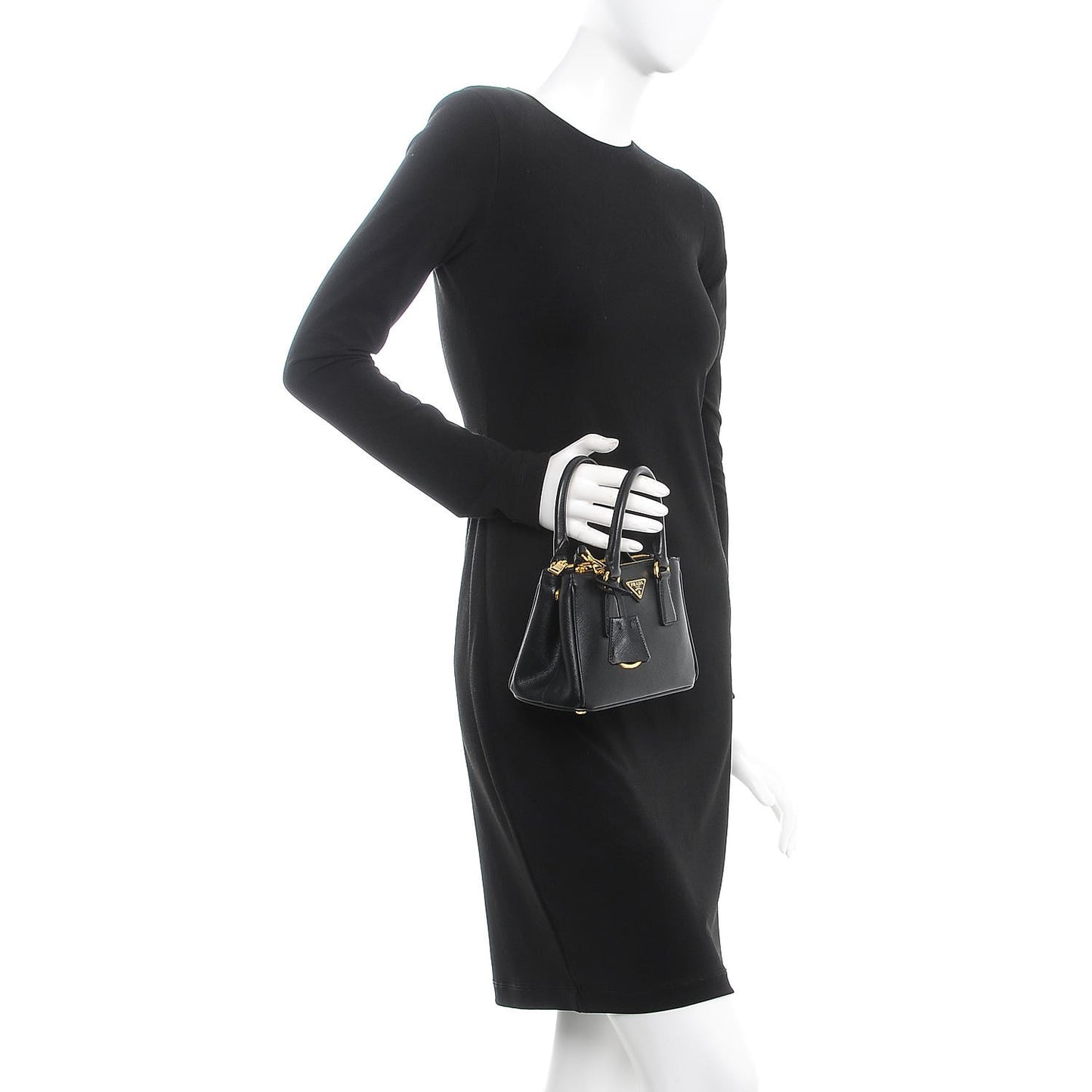 Saffiano Lux Mini Galleria Double Zip Tote Black