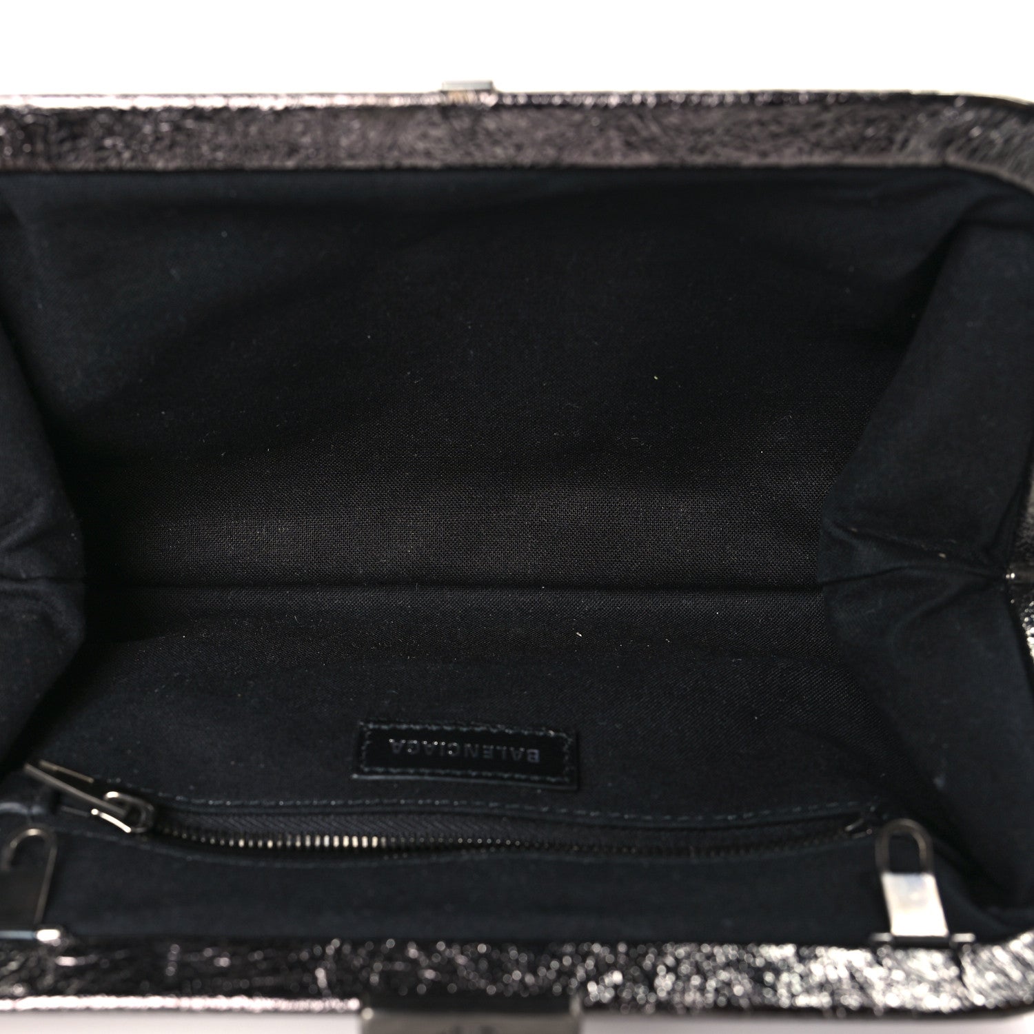 Balenciaga Metallic Textured Calfskin Logo Cloud Clutch XS Black 5 of 9