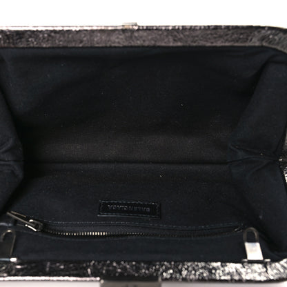 Balenciaga Metallic Textured Calfskin Logo Cloud Clutch XS Black 5 of 9