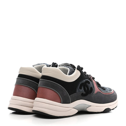 Chanel Nylon Calfskin Suede Womens CC Sneakers 37 Grey Pink 4 of 12