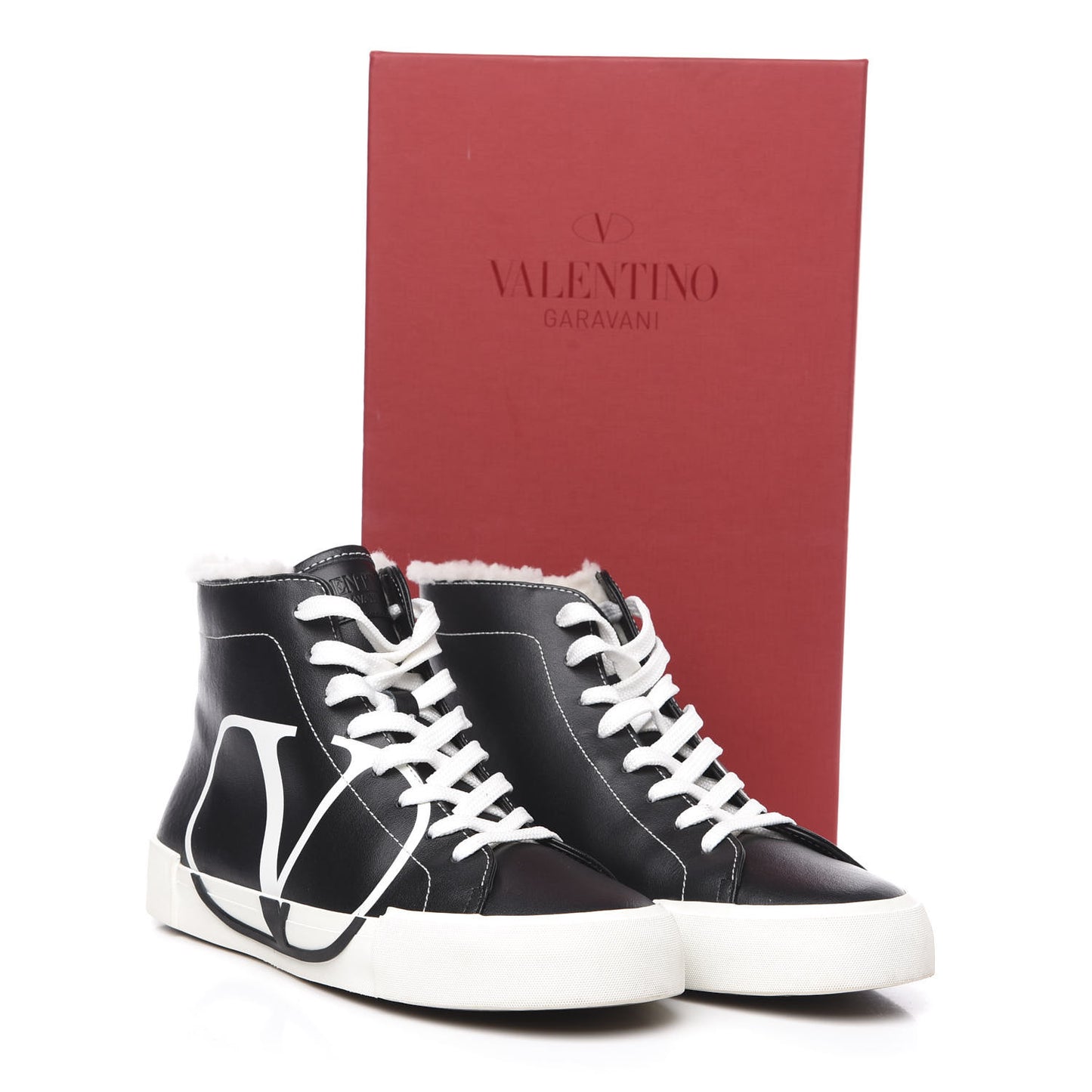 Calfskin Shearling VLTN High Top Sneakers 38.5 Black