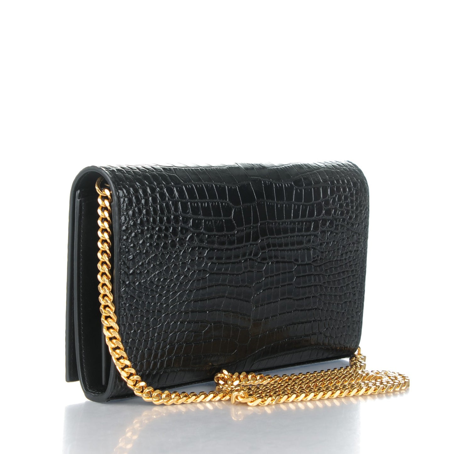 Calfskin Crocodile Embossed Monogram Chain Wallet Nero Black