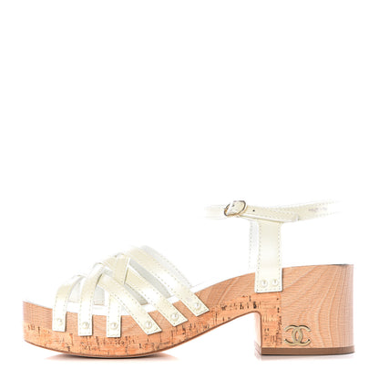 Chanel Patent Cork Mykonos Wedge Sandals 40 Beige 1 of 10