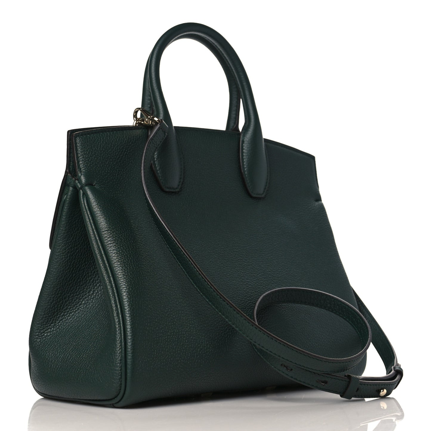 Hammered Calfskin Medium Studio Top Handle Bag Dark Green