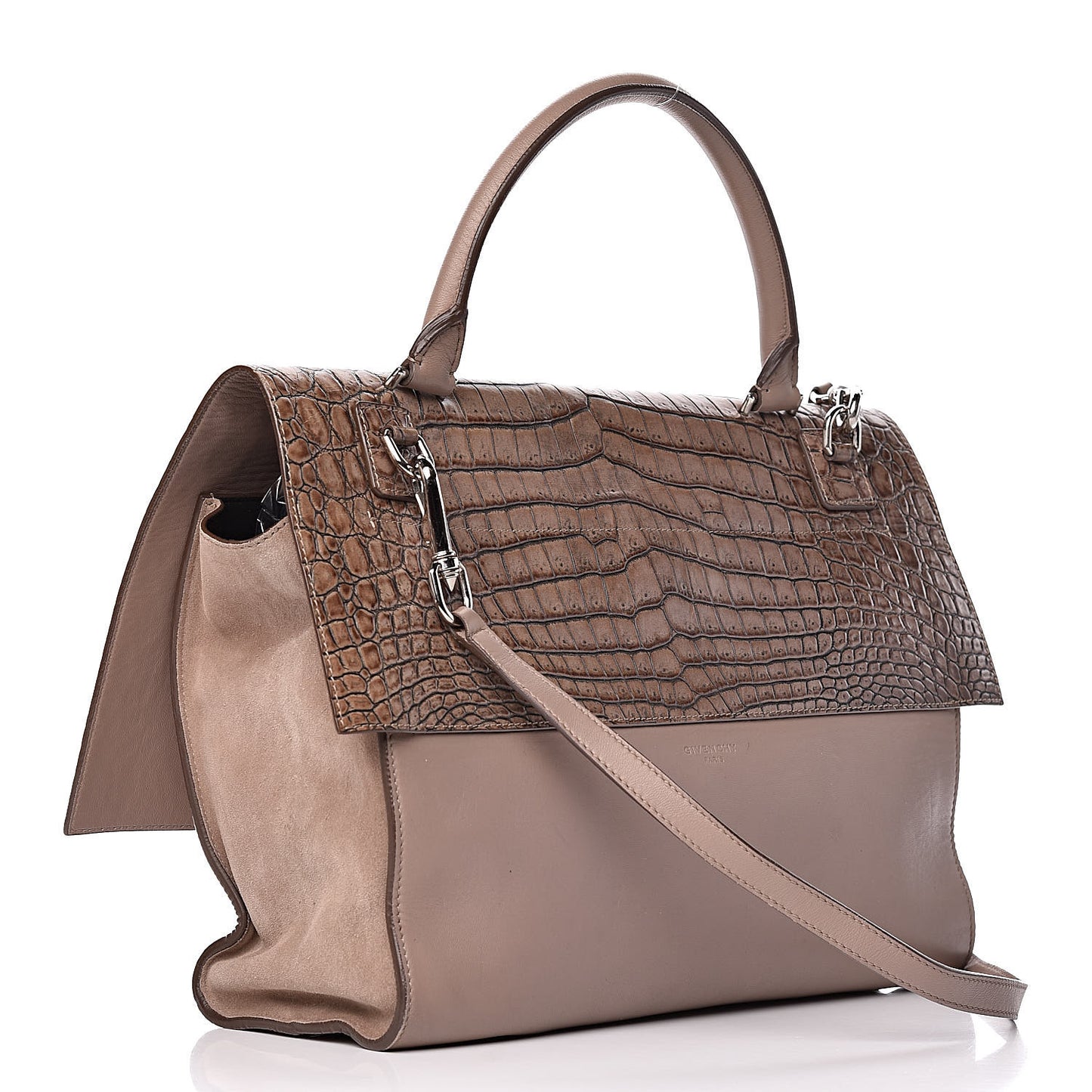 Calfskin Crocodile Embossed Medium Shark Lock Satchel Sand