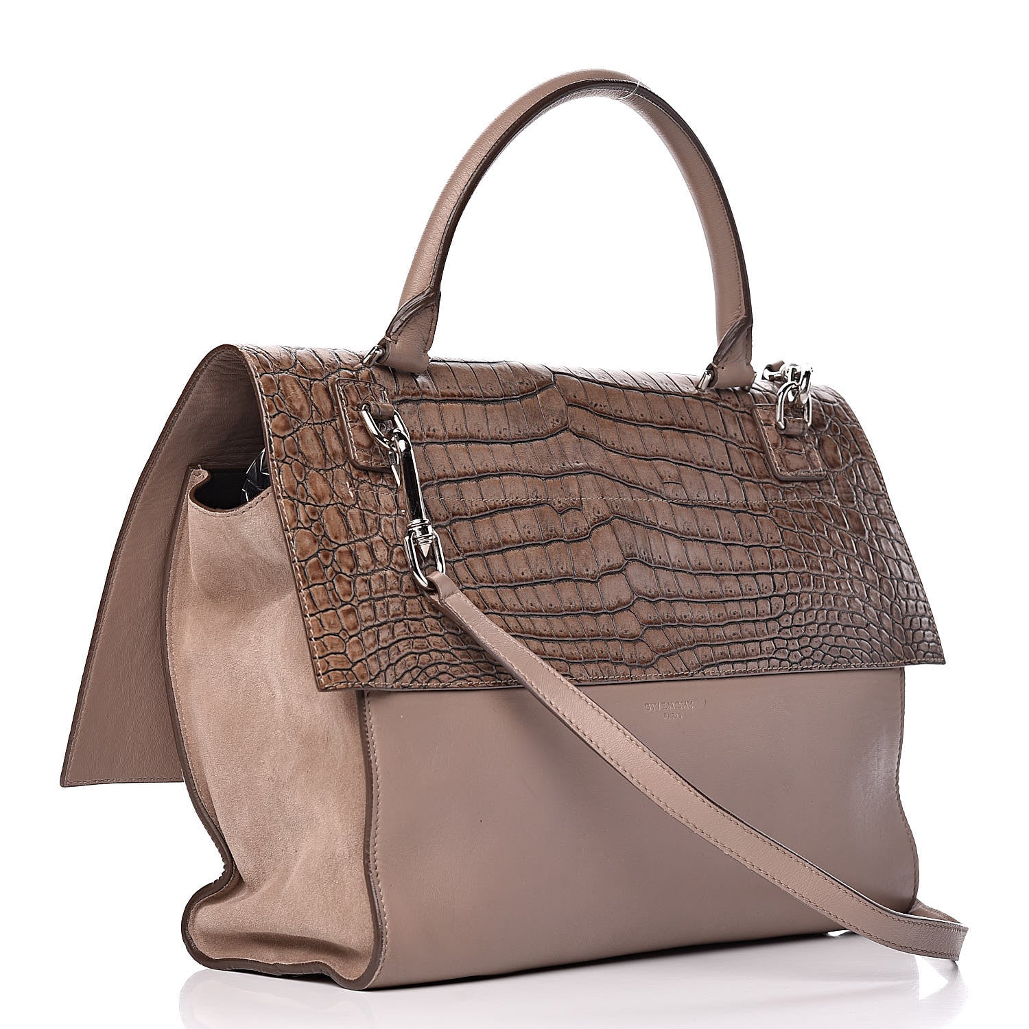 Givenchy Calfskin Crocodile Embossed Medium Shark Lock Satchel Sand 3 of 24