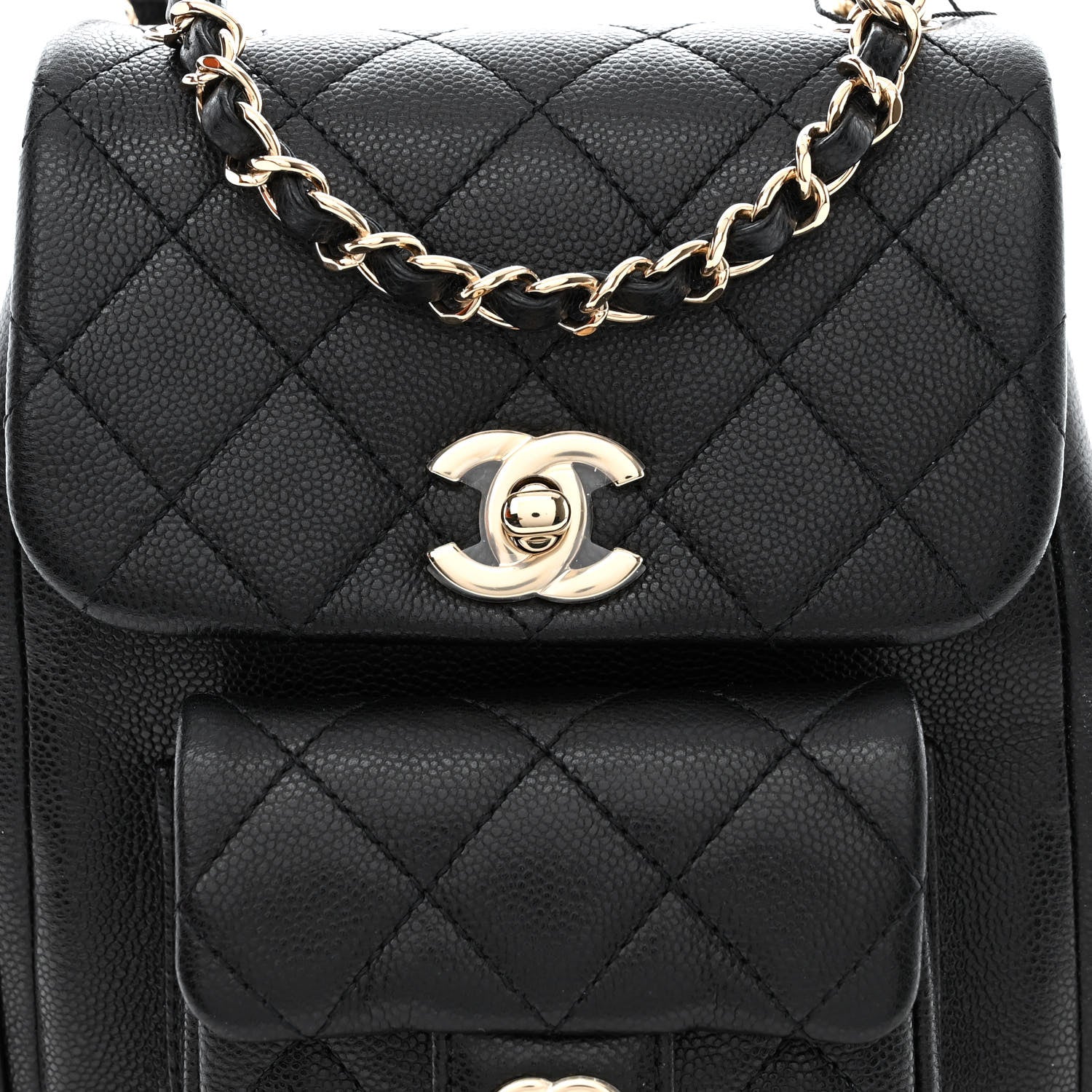 Chanel Shiny Caviar Quilted Small Pockets Drawstring Backpack Black 8 of 11