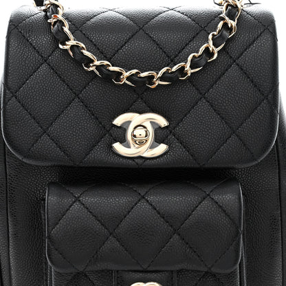 Chanel Shiny Caviar Quilted Small Pockets Drawstring Backpack Black 8 of 11
