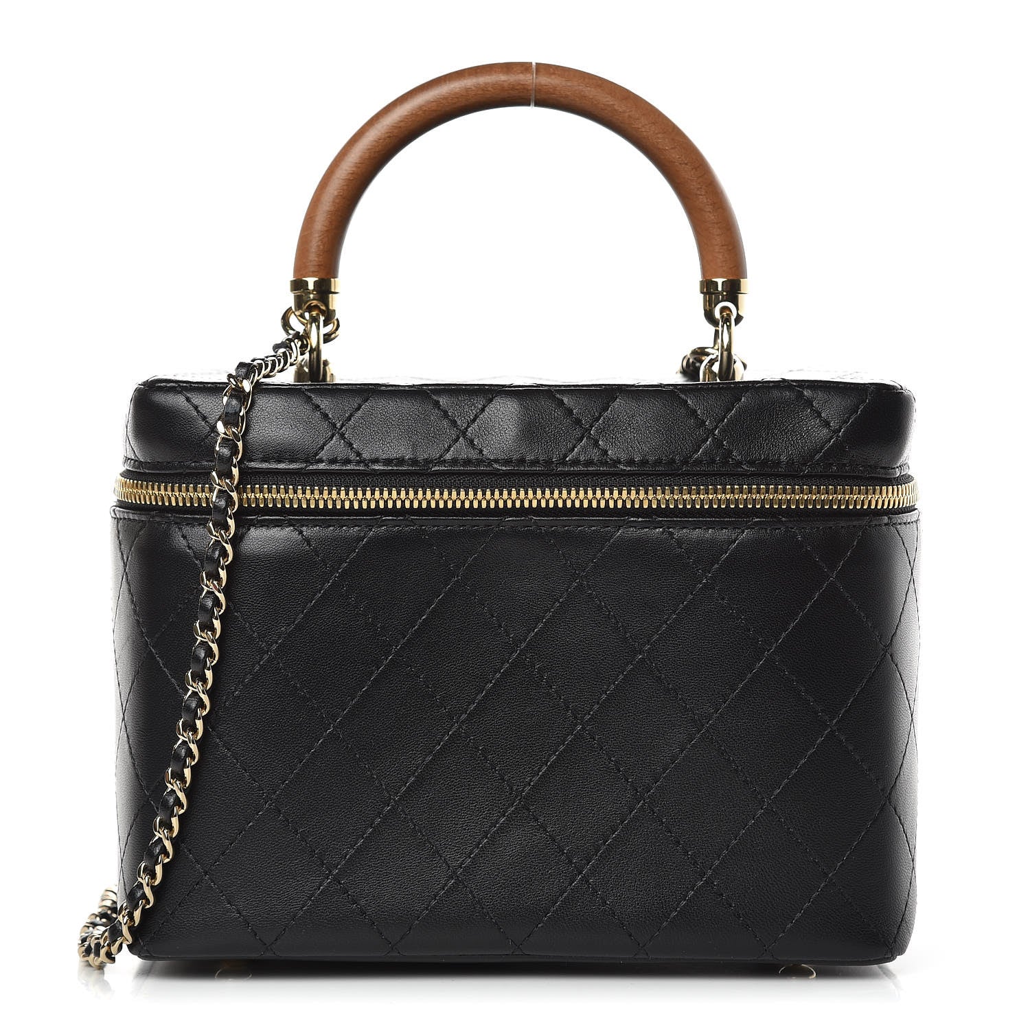 Chanel Lambskin Flat Quilted Knock On Wood Large Vanity Case Black 1 of 10