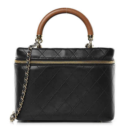 Chanel Lambskin Flat Quilted Knock On Wood Large Vanity Case Black 1 of 10
