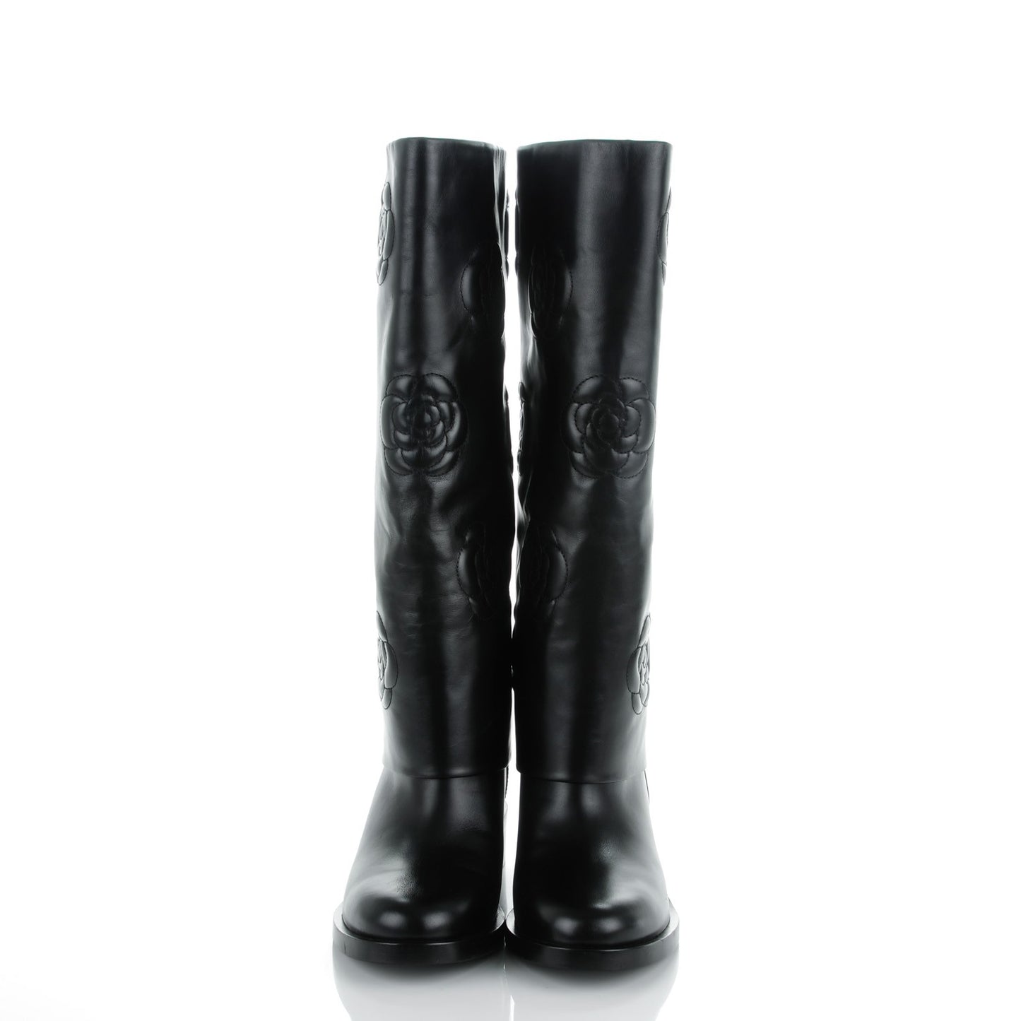 Calfskin Camellia High Boots 41.5 Black