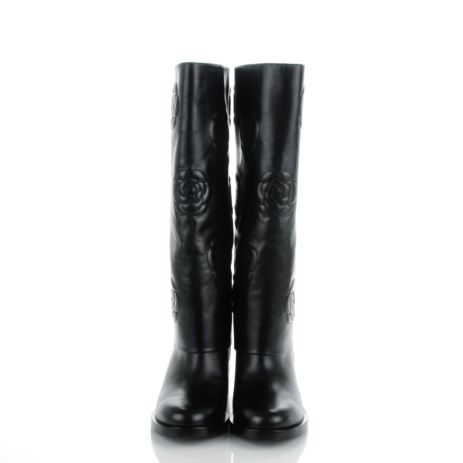 Chanel Calfskin Camellia High Boots 41.5 Black 2 of 9