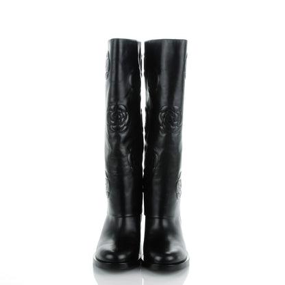 Chanel Calfskin Camellia High Boots 41.5 Black 2 of 9