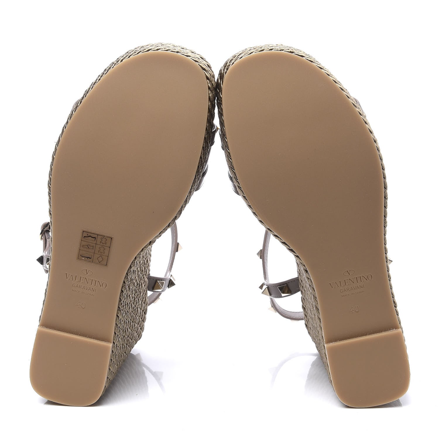 Valentino Garavani Silk Calfskin Rockstud Torchon Espadrille 25/115mm Wedge Sandals 40 Clay 6 of 11