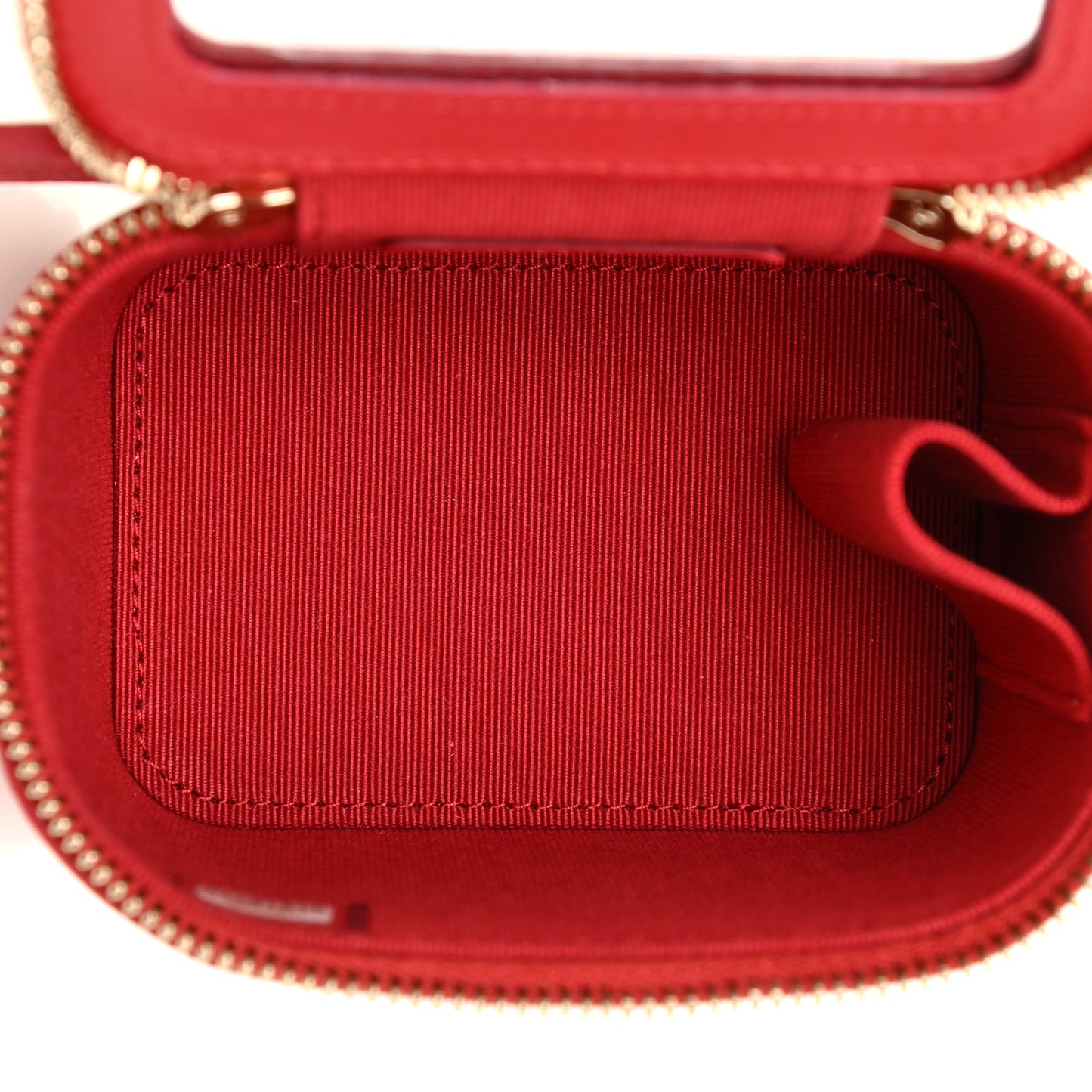 Lambskin Quilted Top Handle Mini Vanity Case With Chain Red
