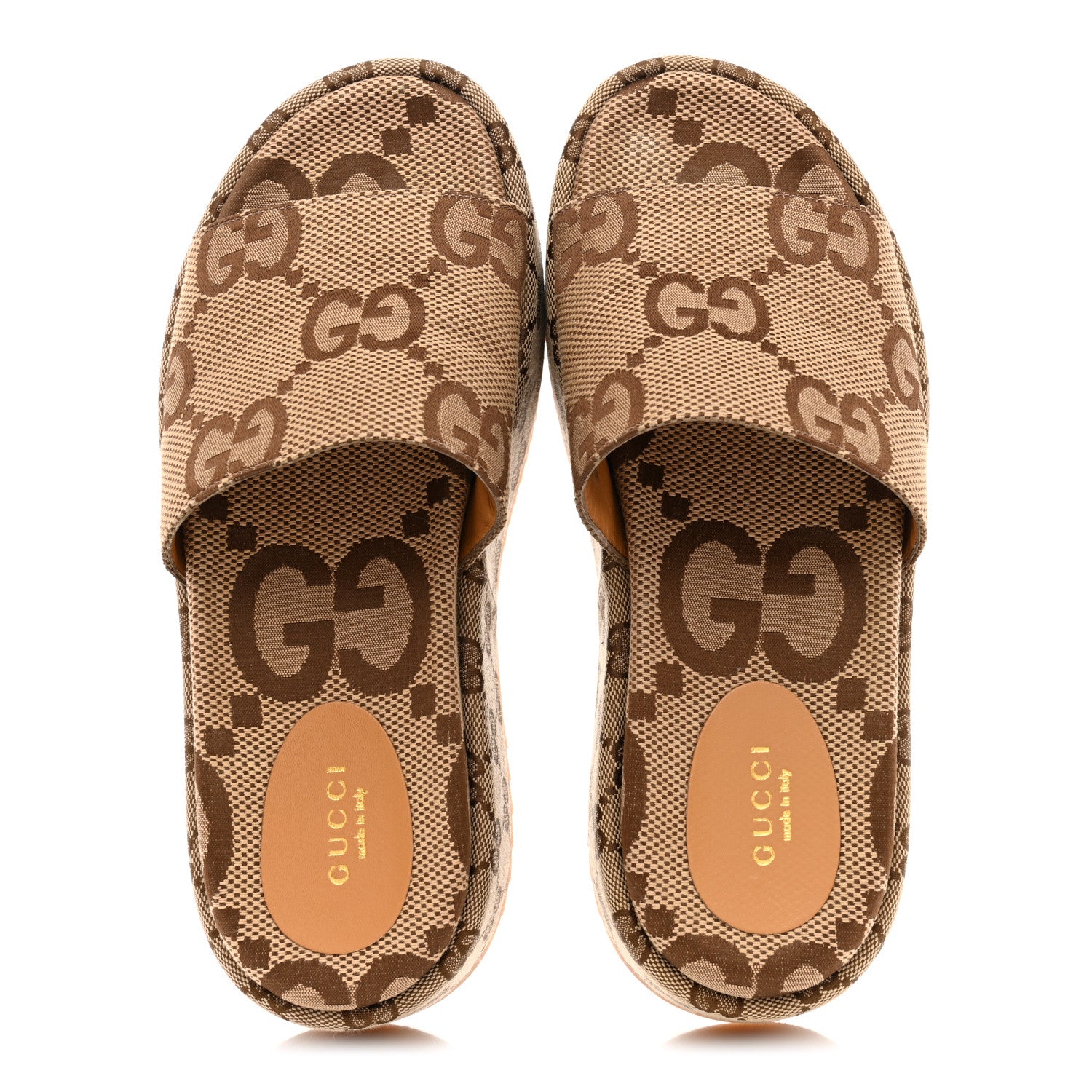 Gucci Monogram Maxi GG Angelina Platform 55mm Slide Sandals 38 Camel Ebony 2 of 9