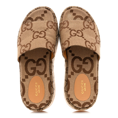 Gucci Monogram Maxi GG Angelina Platform 55mm Slide Sandals 38 Camel Ebony 2 of 9