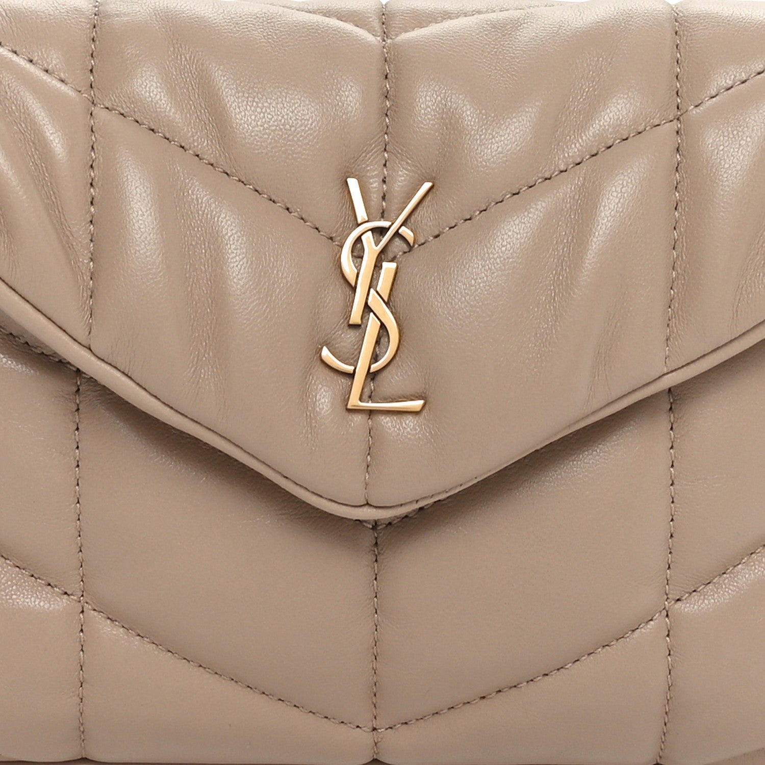 Saint Laurent Lambskin Monogram Loulou Puffer Pouch Clutch Dark Beige 8 of 10