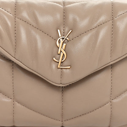 Saint Laurent Lambskin Monogram Loulou Puffer Pouch Clutch Dark Beige 8 of 10